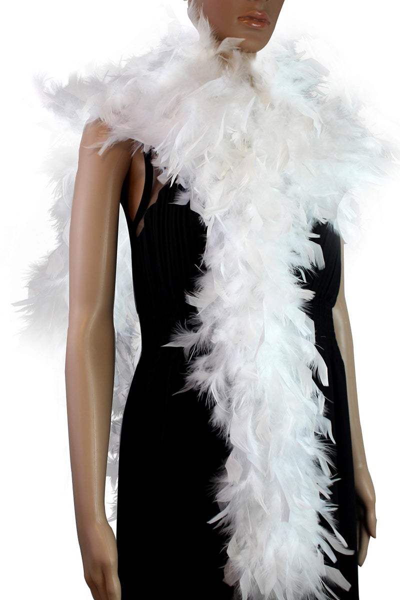Flydreamfeathers 80 Gram 2 Yards Long Turkey Chandelle Feather Boa 10 Color, Great for Party, Wedding, Halloween Costume, Christmas Tree Decoration (Pure White Color) - Image 1